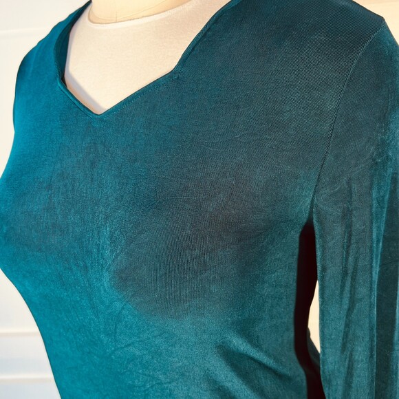 Chico's Travelers Blouse Womens L Teal Blue Green V-Neck 3/4 Sleeve - Picture 8 of 16